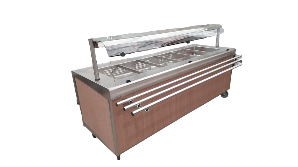 MEUBLE BAIN-MARIE 6 BACS AIR AVEC RAMPE